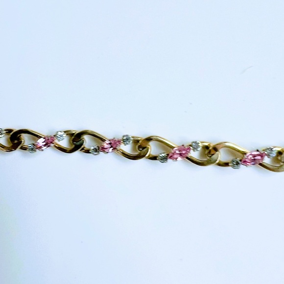 VTG Signed Krementz 14K GOLD Overlay Pink Clear Topaz  Bracelet c1940s NIB - Picture 5 of 10
